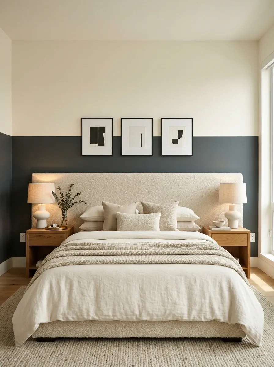 Two-Tone Color-Blocked Wall With a Padded Headboard