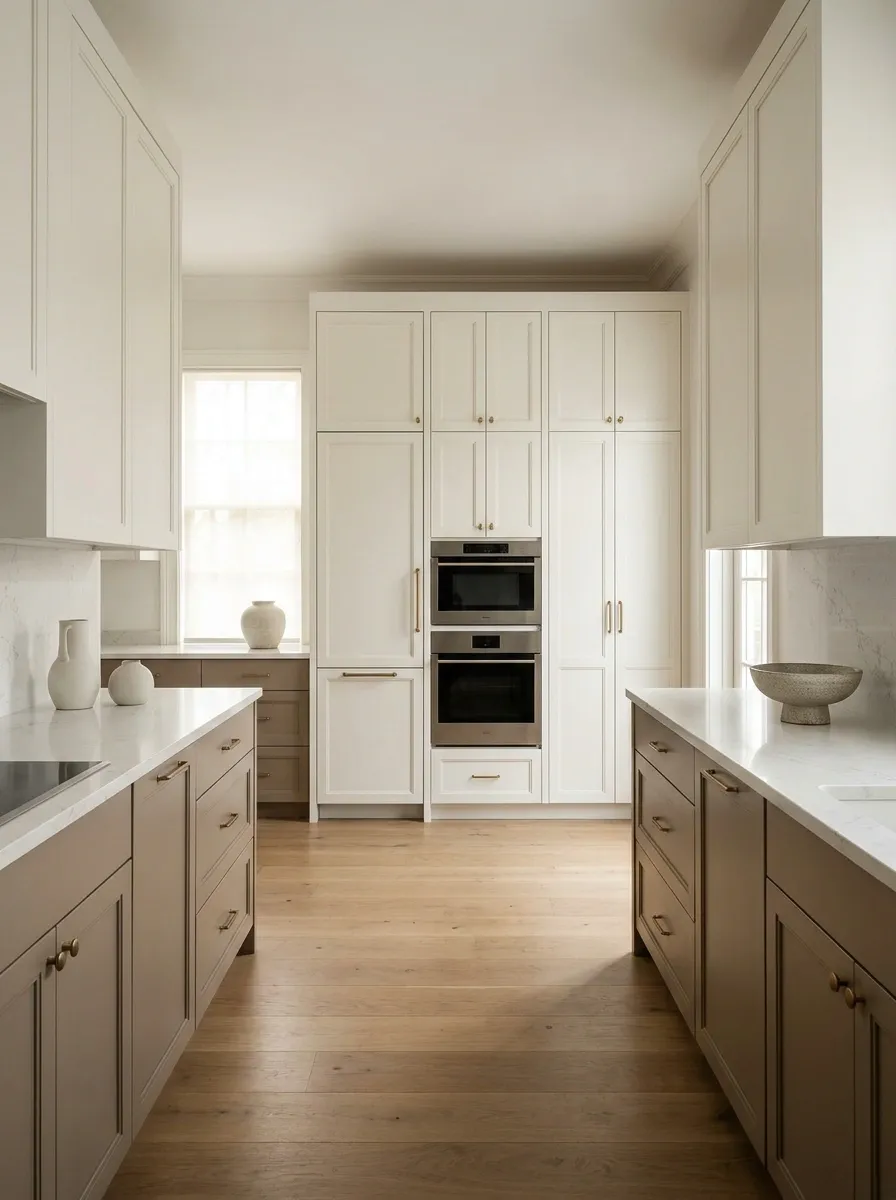 Two-Tone Kitchen With Tall Storage at One End