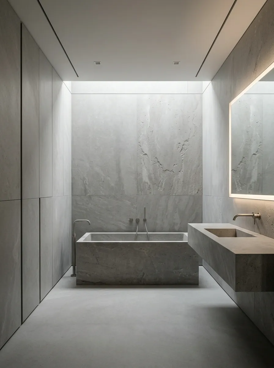 Ultra-Minimal Bathroom With Monolithic Stone Surfaces