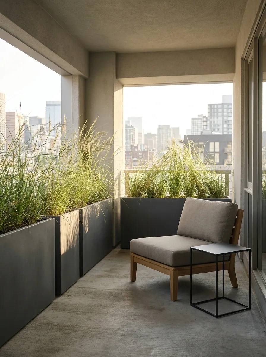 Urban Balcony Screened With Tall Grasses