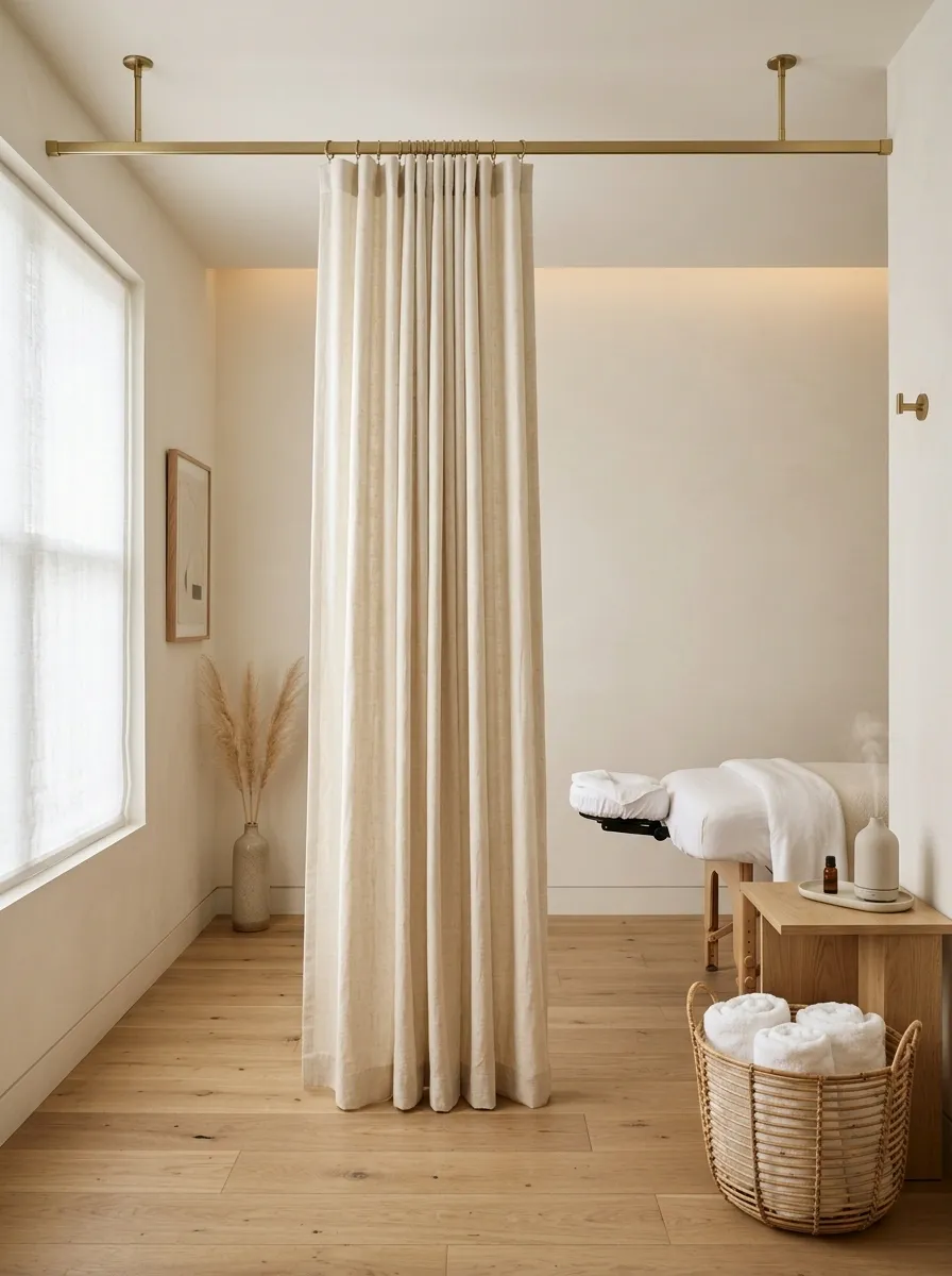 Use a Ceiling-Mounted Curtain Track in a Rental-Friendly Layout