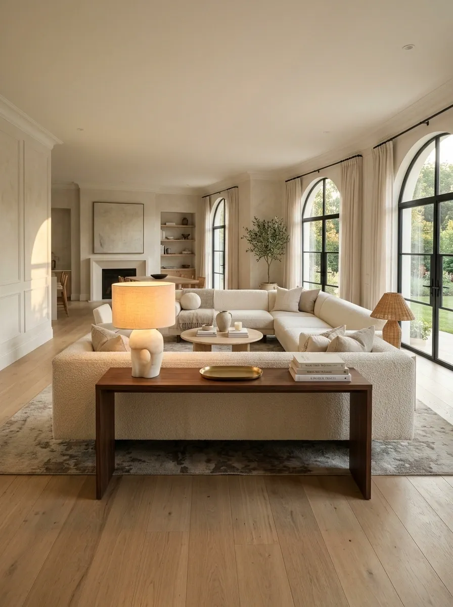 Use a Console Behind the Sofa to Anchor a Floating Layout