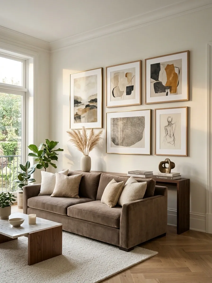 Use a Full-Width Artwork Grouping Instead of Random Wall Decor