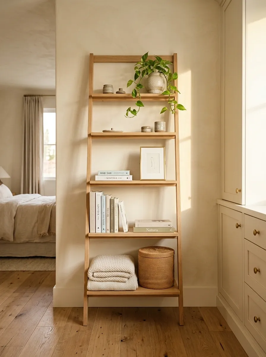 Use a Ladder Shelf for Blankets and Small Decor
