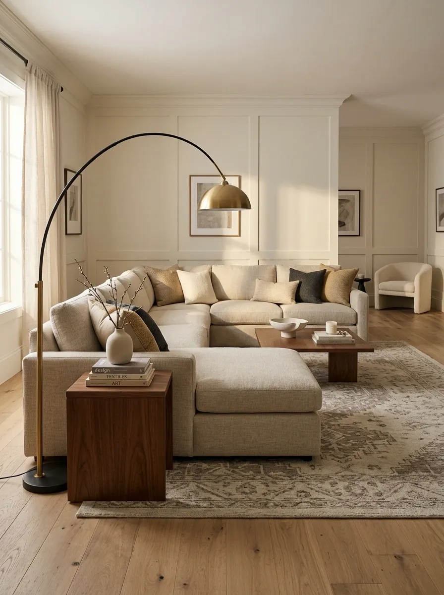 Use a Large Floor Lamp to Finish an Empty U-Shaped Corner