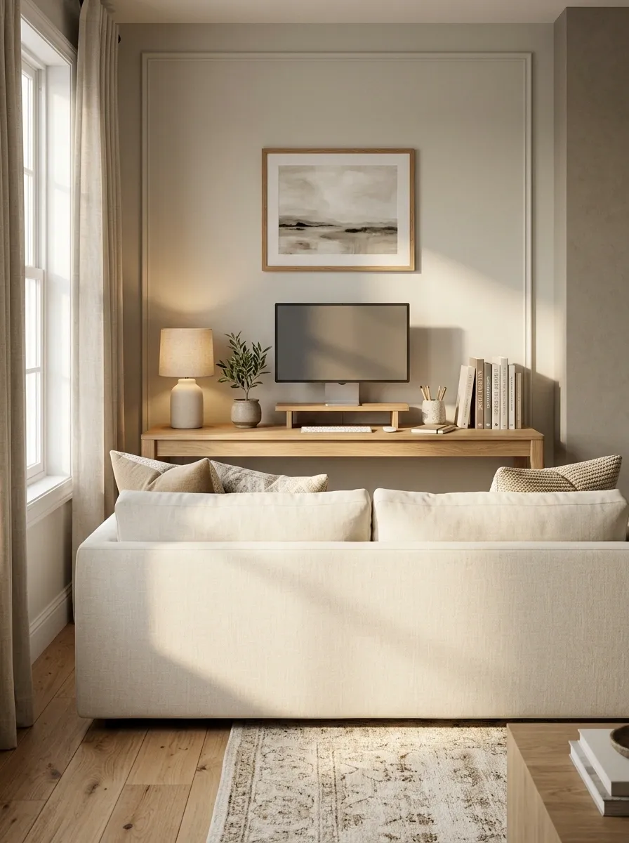 Use a Narrow Desk Behind the Sofa