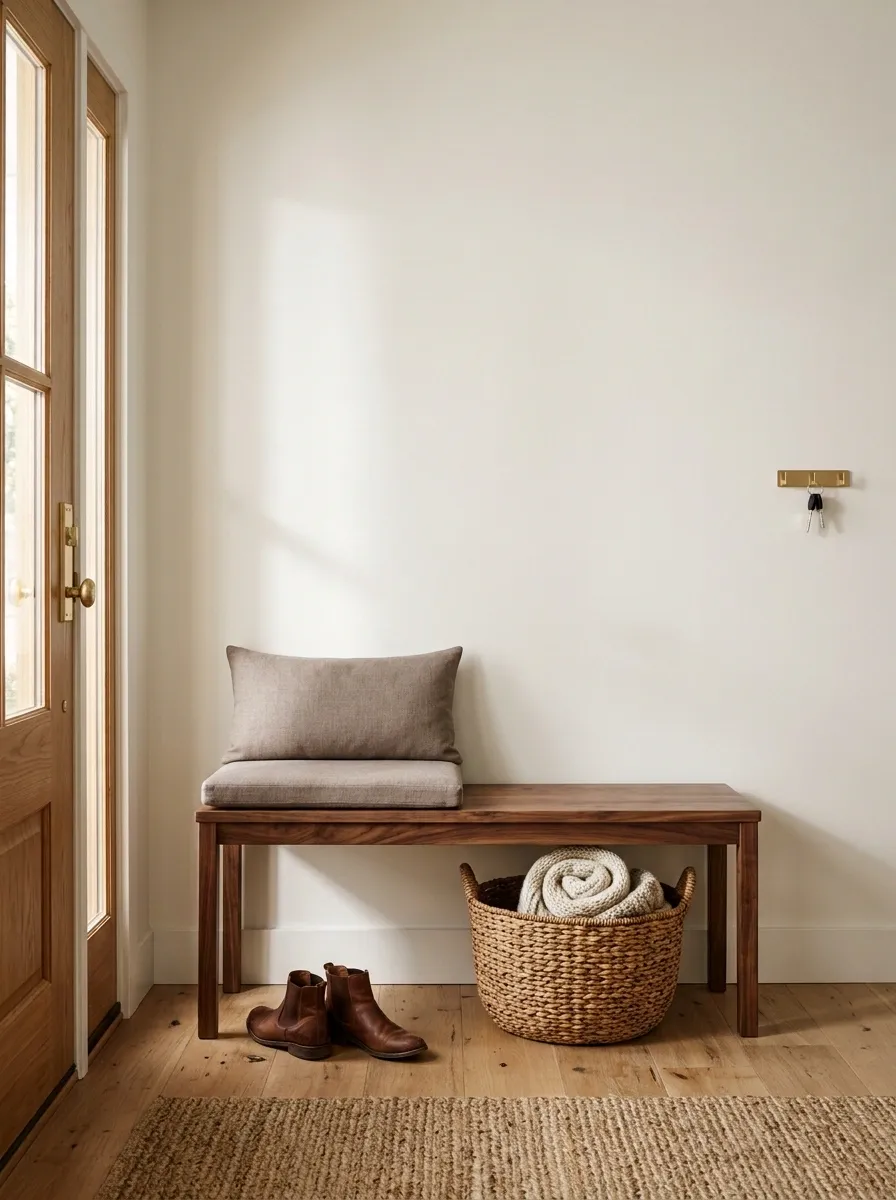 Use a Narrow Wooden Bench as the Seasonal Anchor
