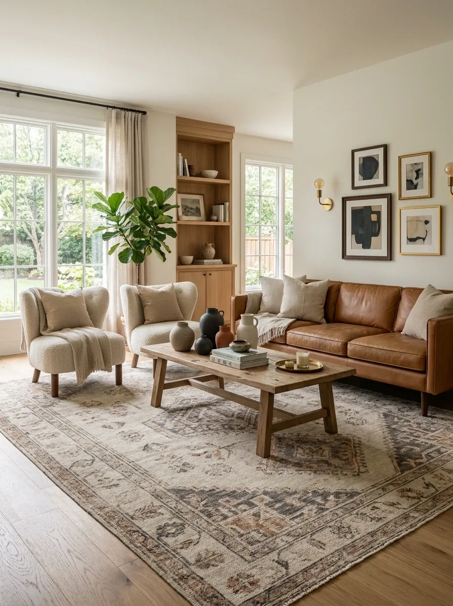 Use a Rug to Connect Pieces That Don't Match