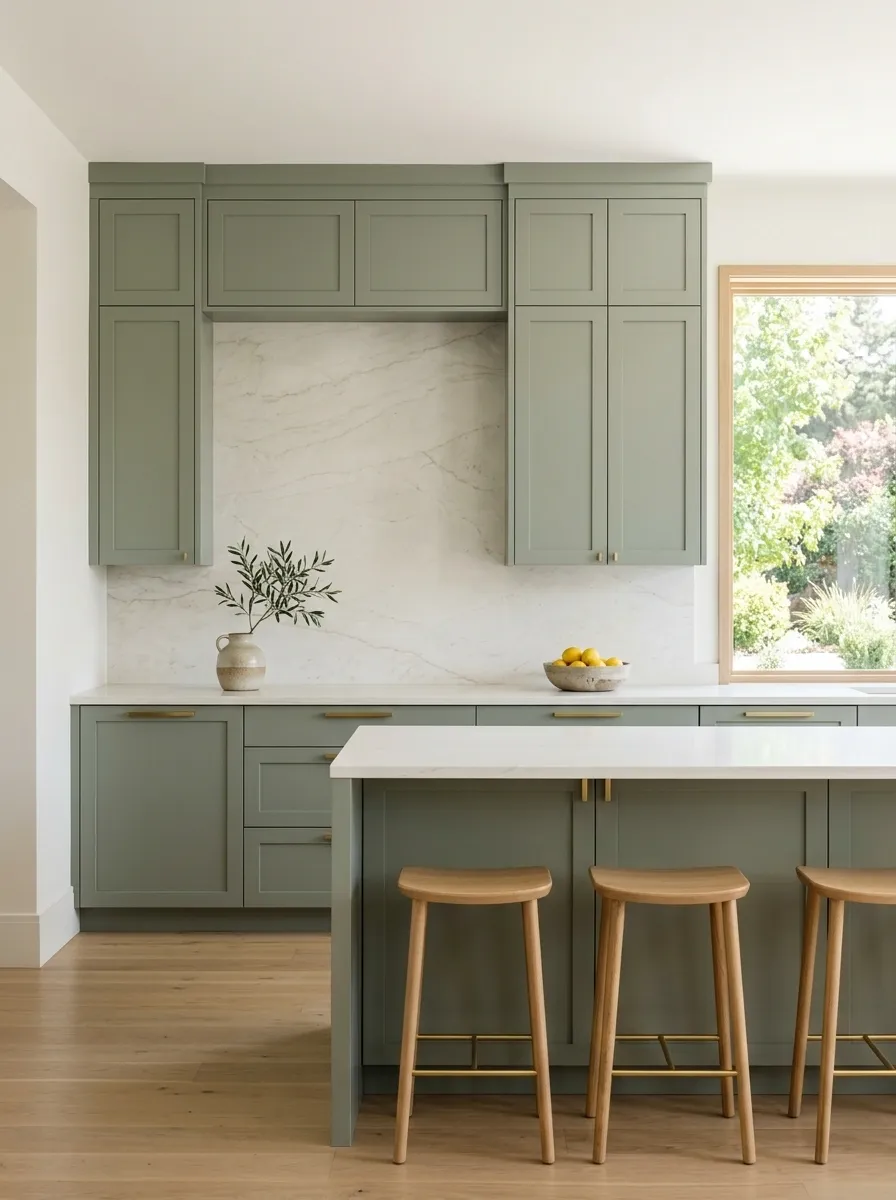 Use a Soft Stone Backsplash Instead of Busy Tile