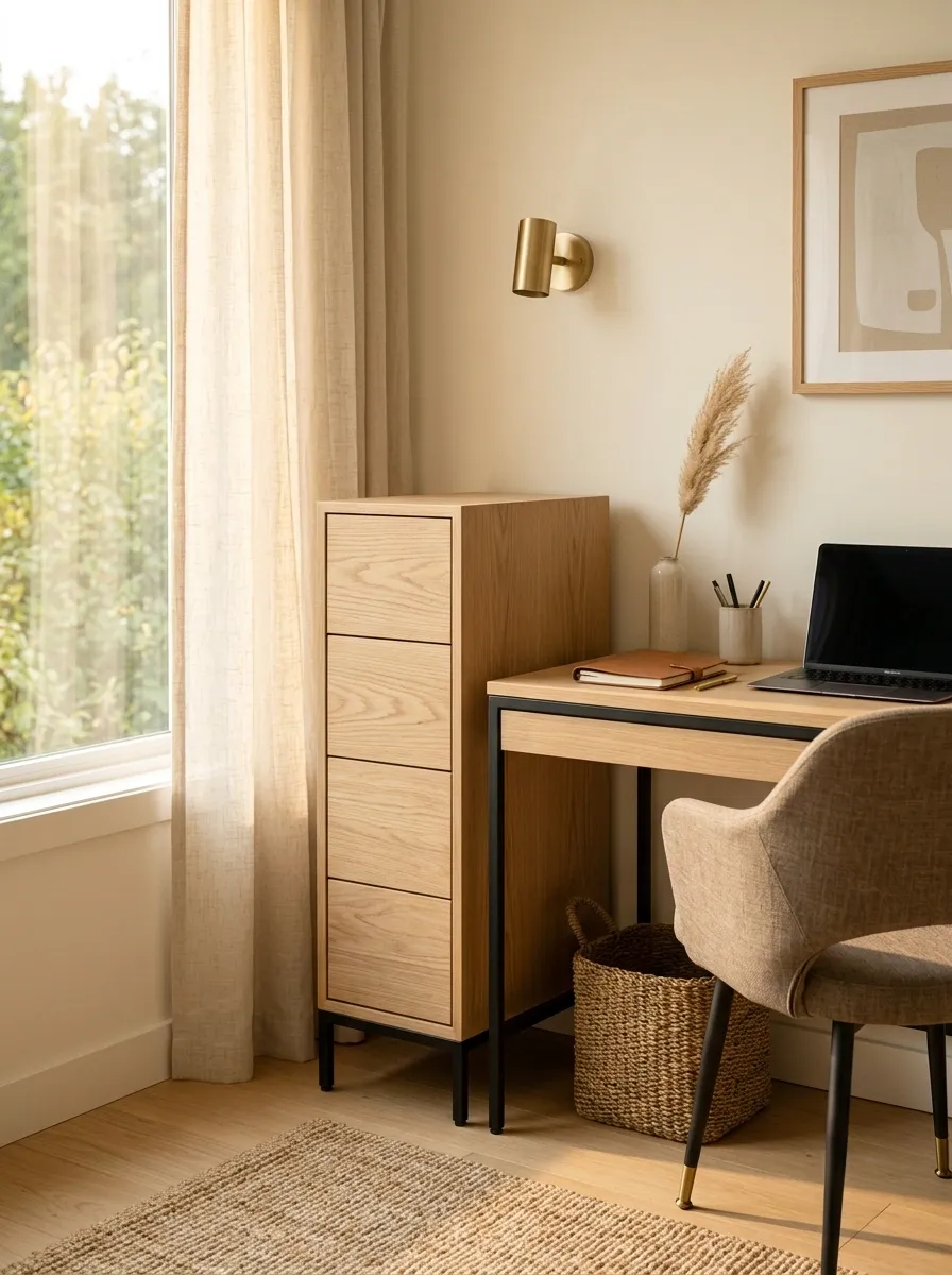 Use a Vertical Drawer Unit Beside the Desk