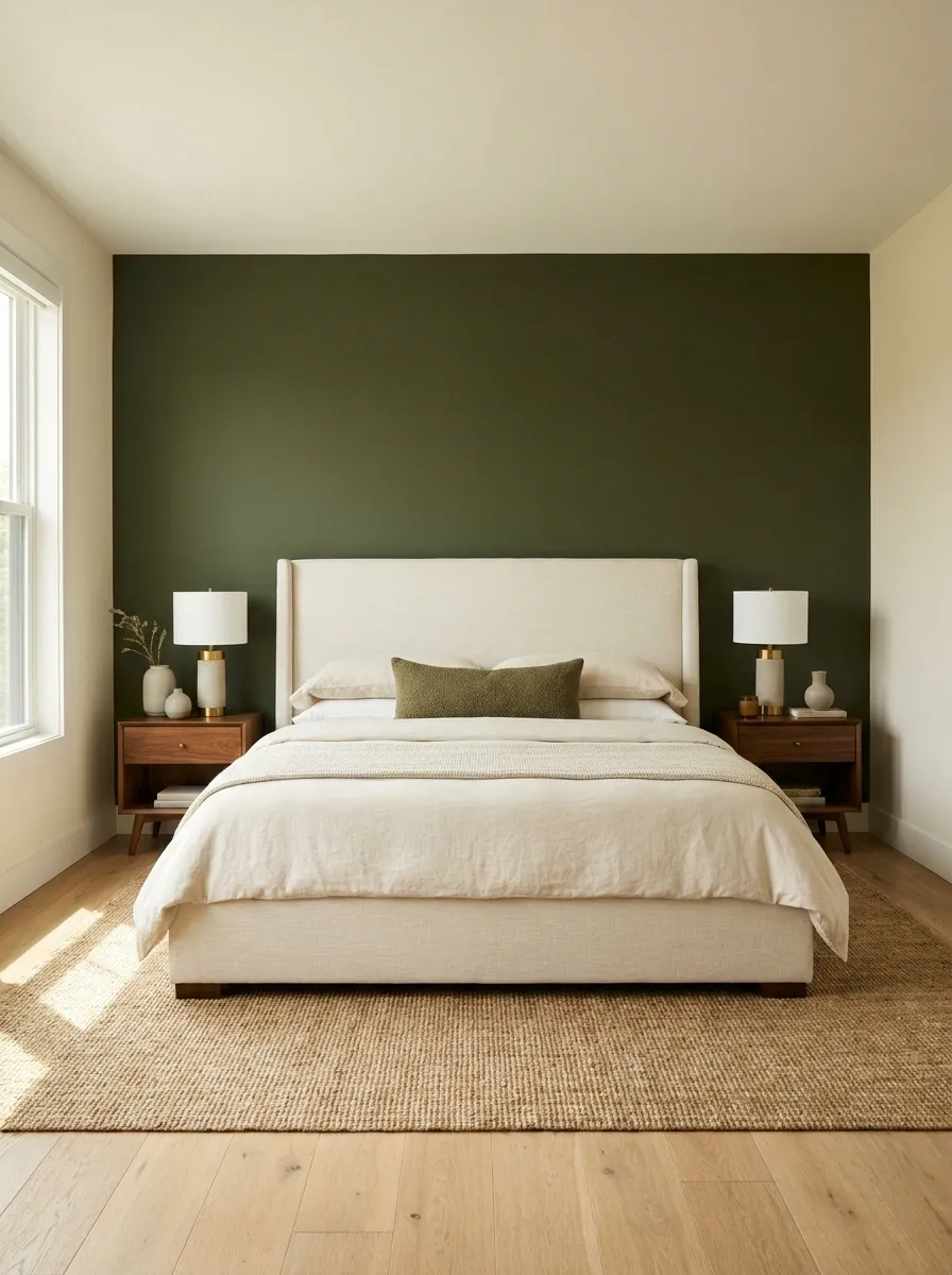 Use an Olive Accent Wall Behind the Bed