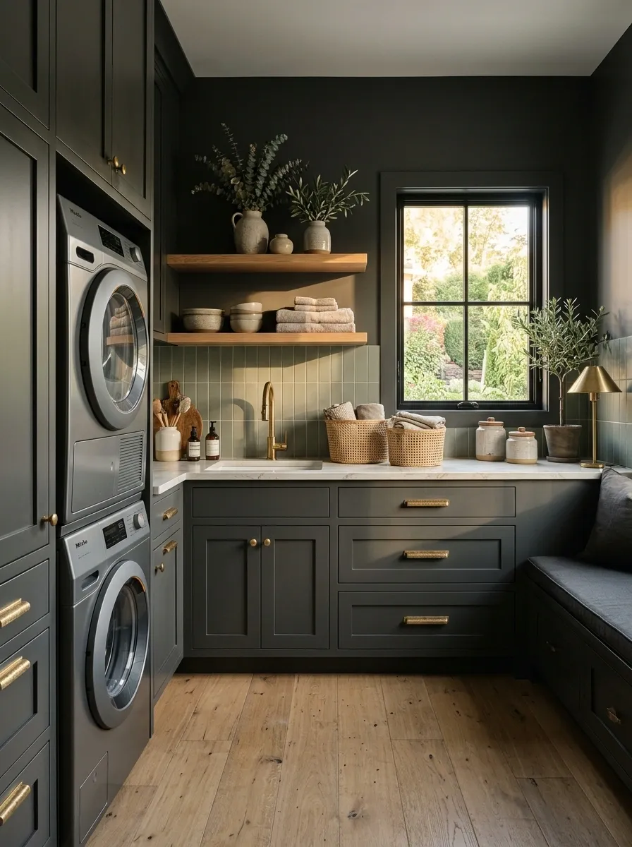Use Brass Hardware Against Deep Cabinetry