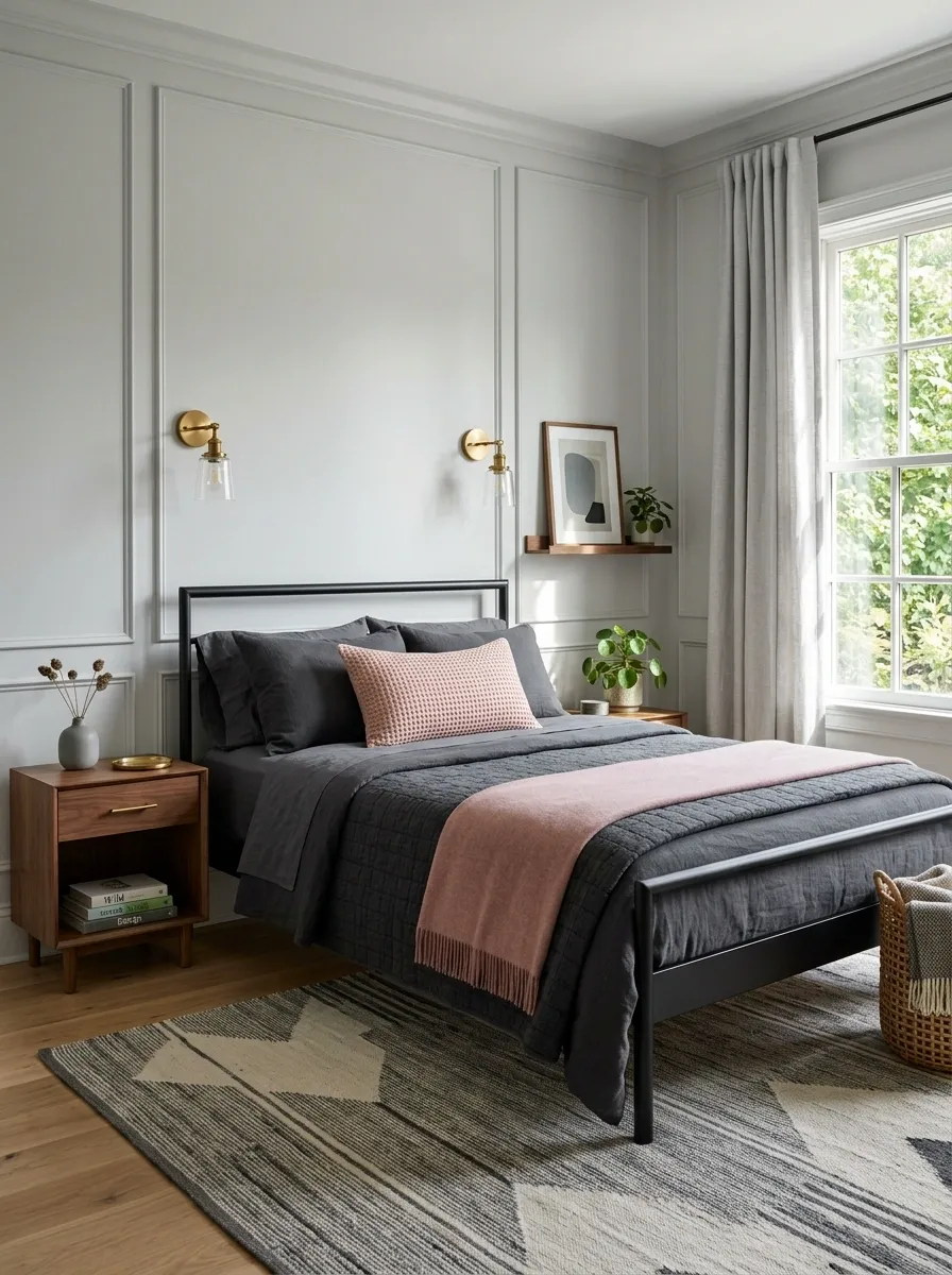 Use Charcoal Bedding to Ground a Pink Bed