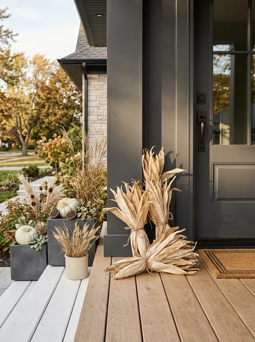 Use Corn Husk Bundles for a Softer, Less Expected Autumn Accent