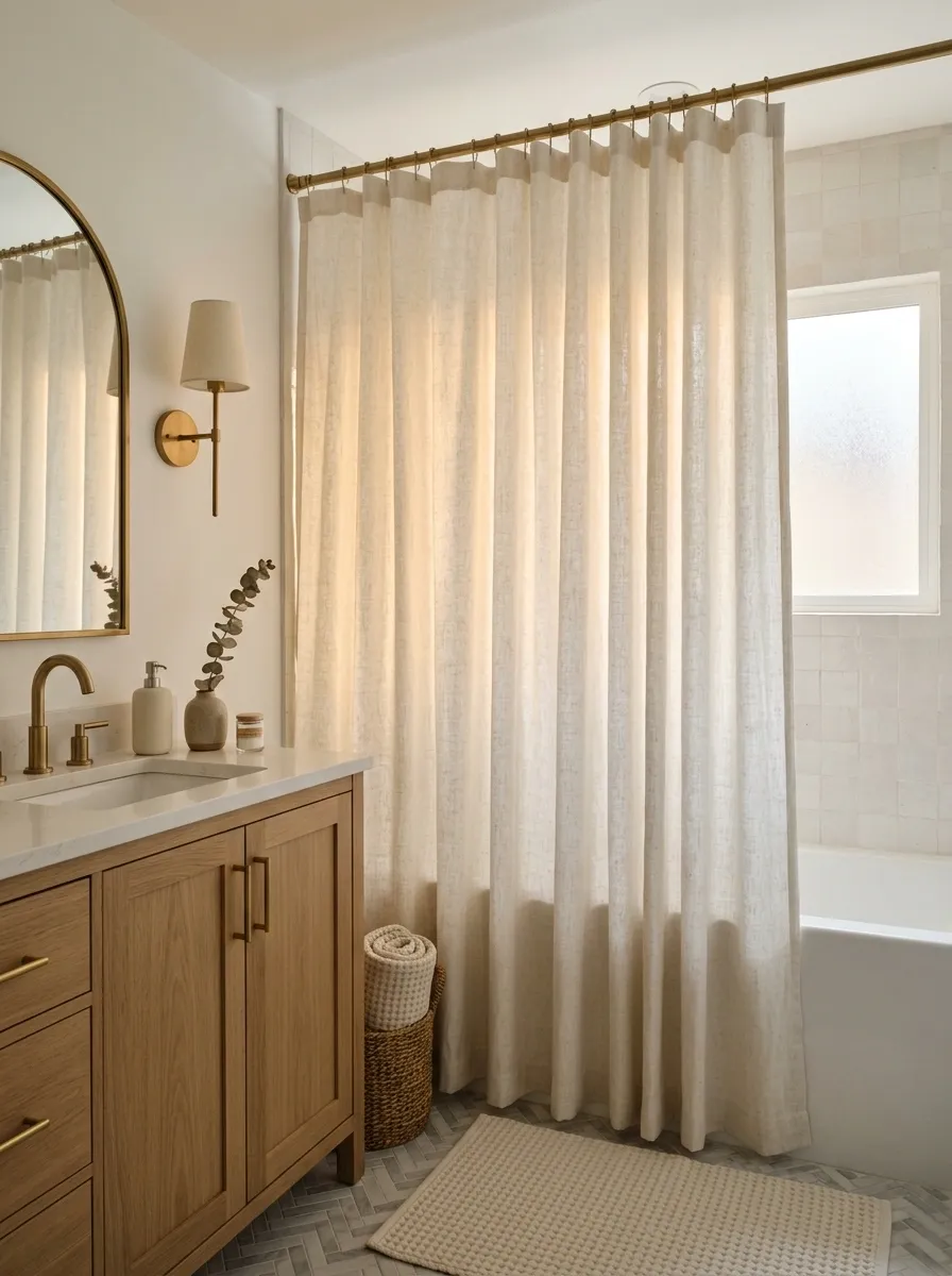Use Curtains to Soften a Tiny Shower