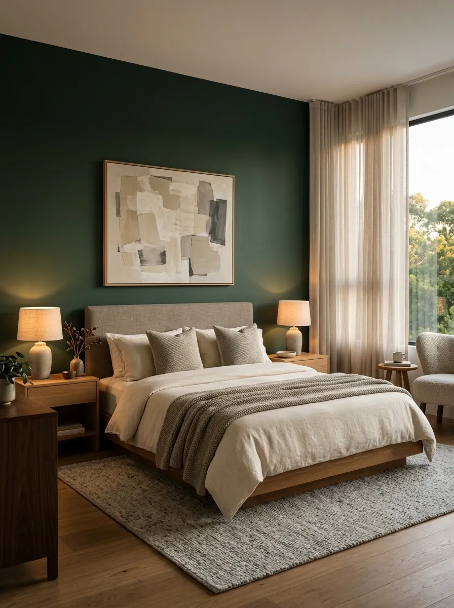 Use Deep Forest Green Behind a Low Bed