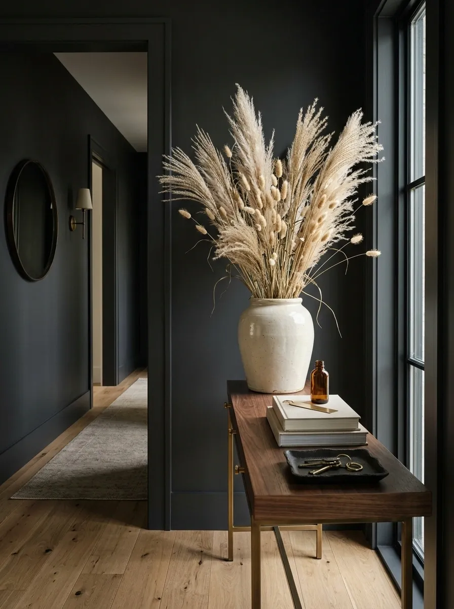 Use Dried Grasses to Soften a Dark Entryway