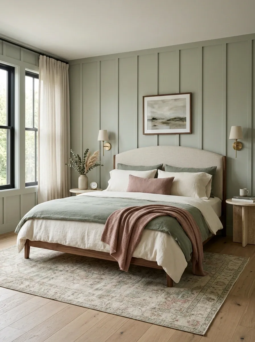 Use Dusty Rose Bedding to Break Up Cooler Sage