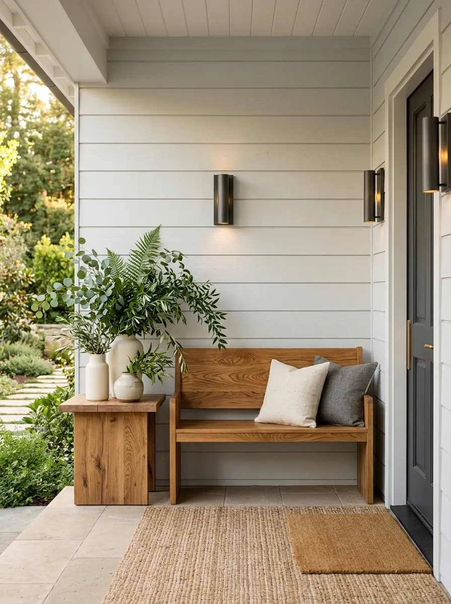 Use Natural Wood to Warm Up a Pale Porch
