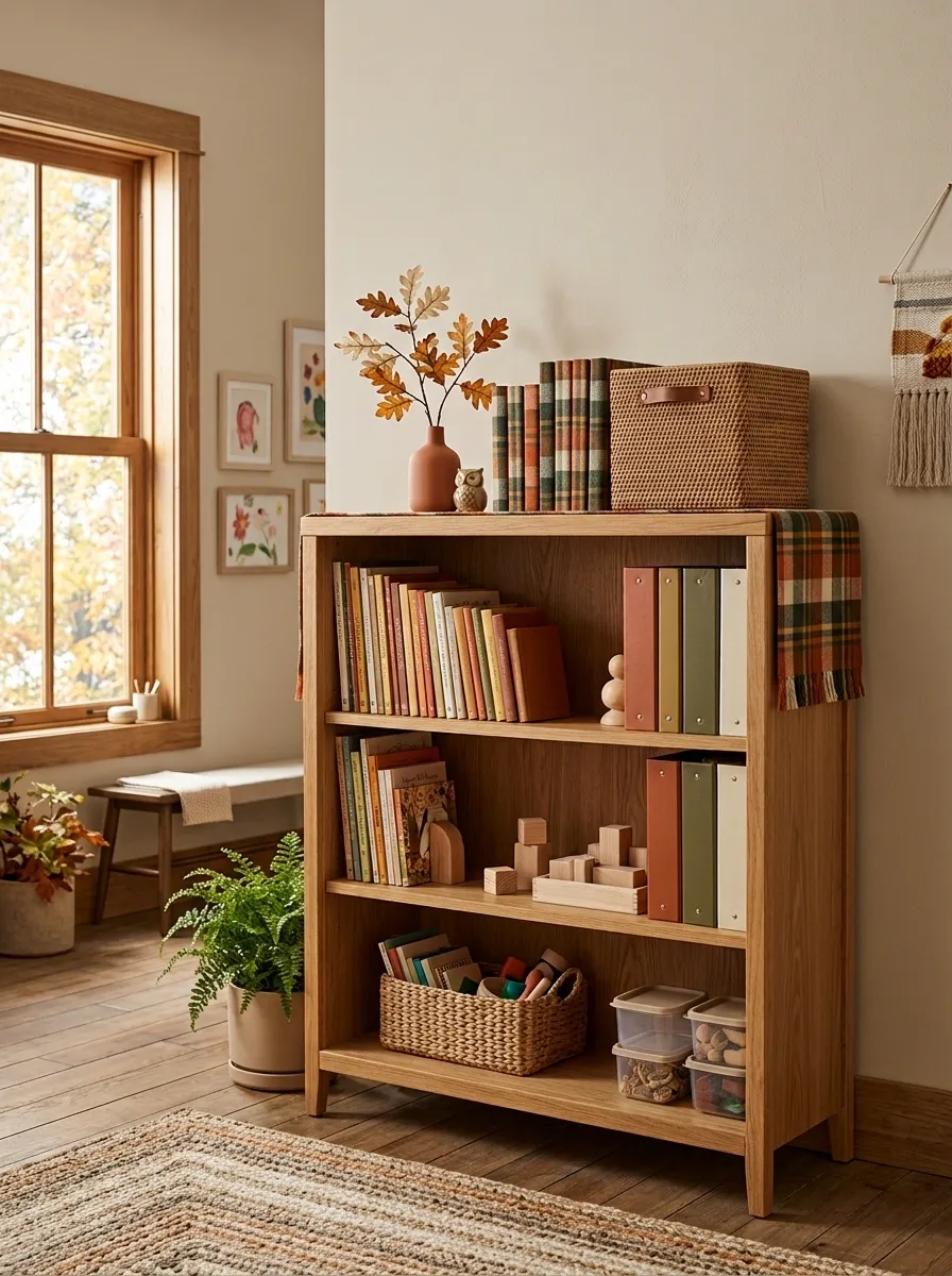 Use Plaid Accents to Warm Up Plain Shelving