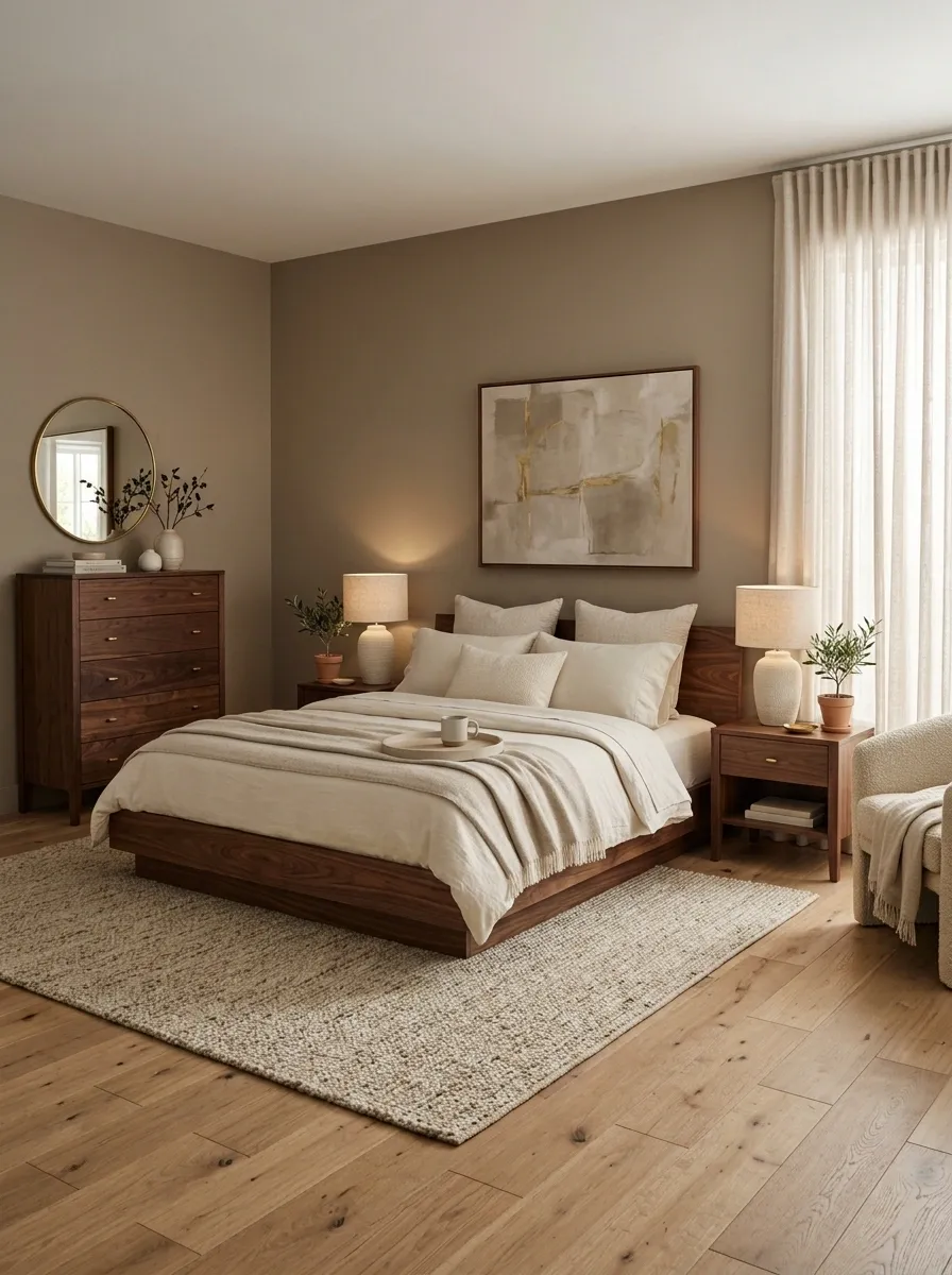 Use Walnut Furniture Against Lighter Brown Walls