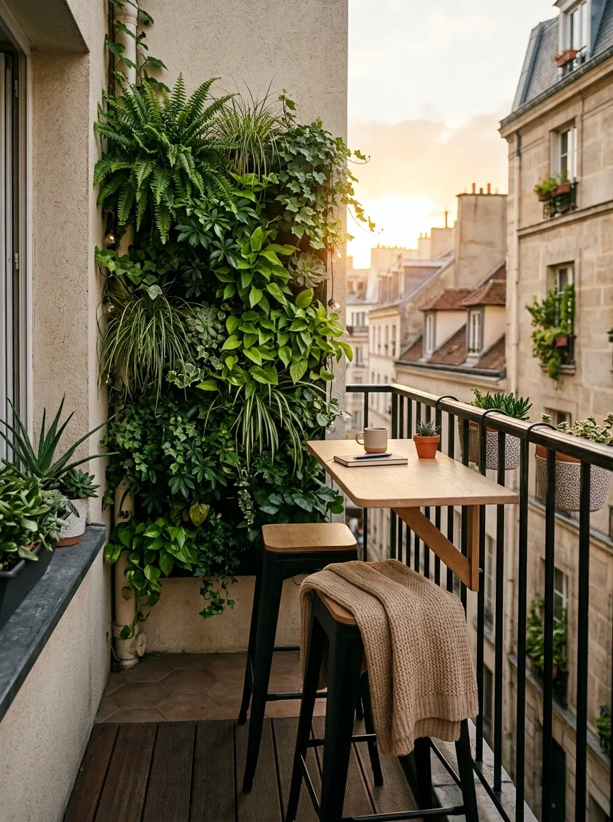 Vertical Garden With a Fold-Down Table