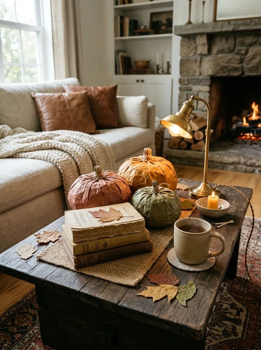 Vintage Book and Paper Pumpkin Coffee Table