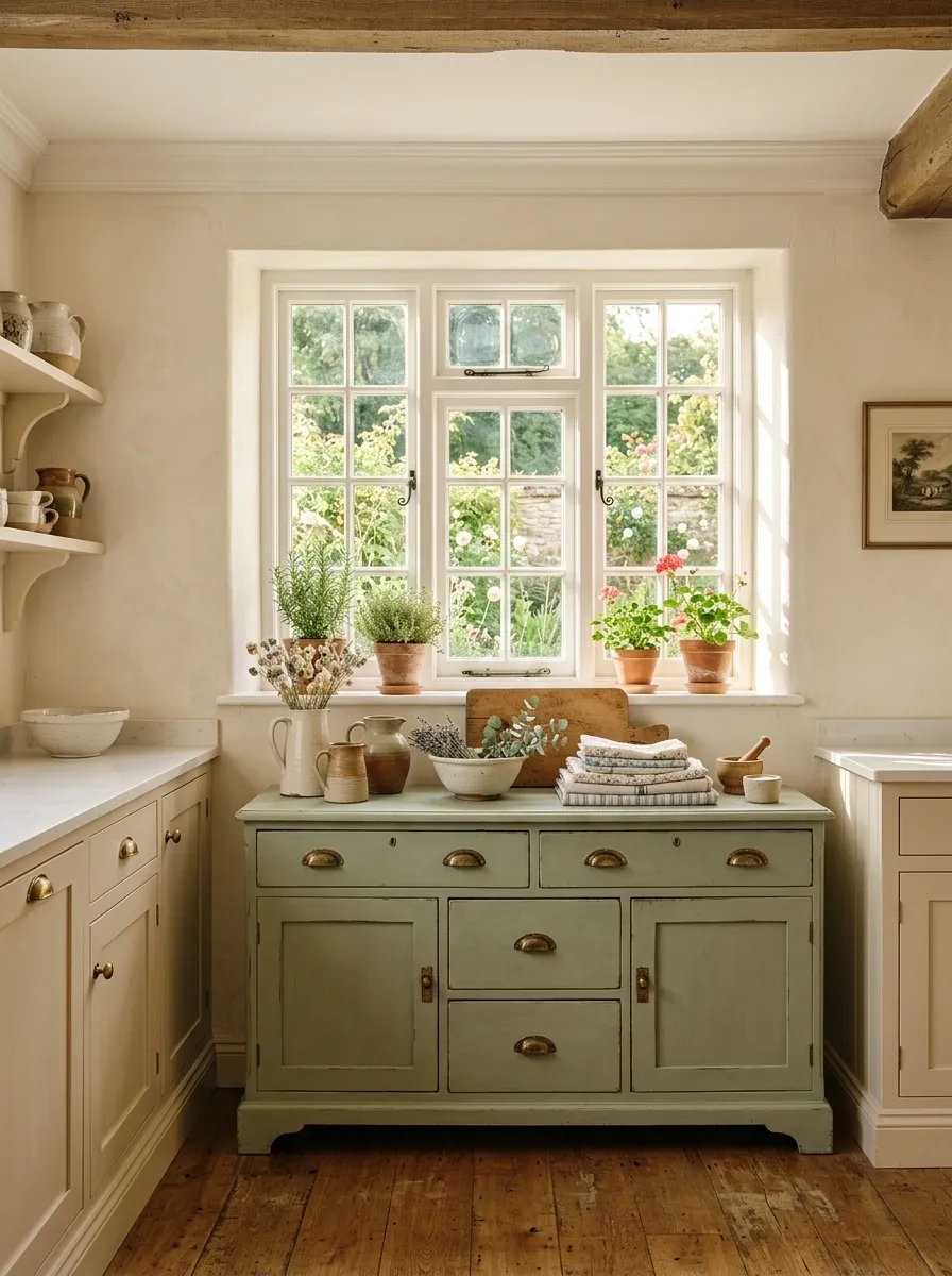 Vintage-Inspired Kitchen With a Freestanding Painted Sideboard