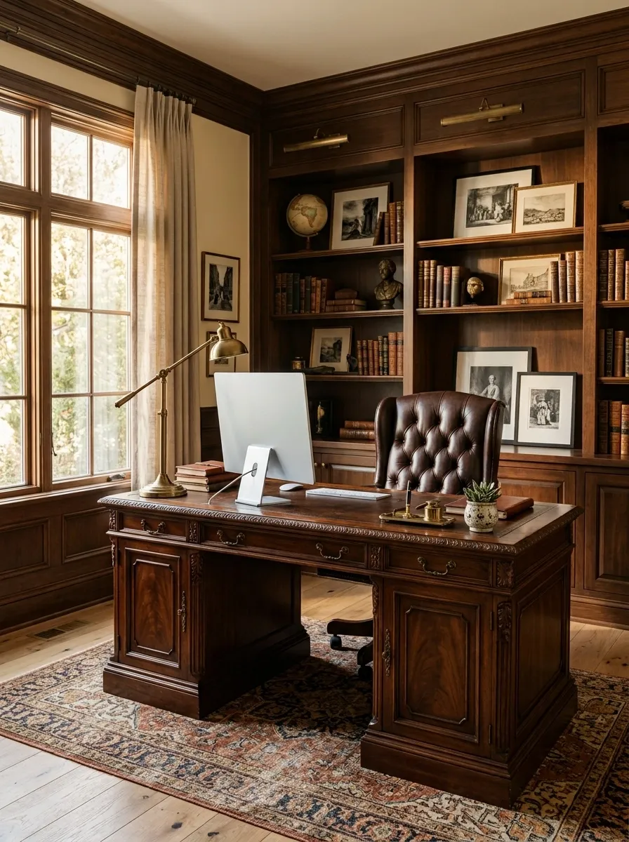 Vintage-Inspired Office With an Antique Desk