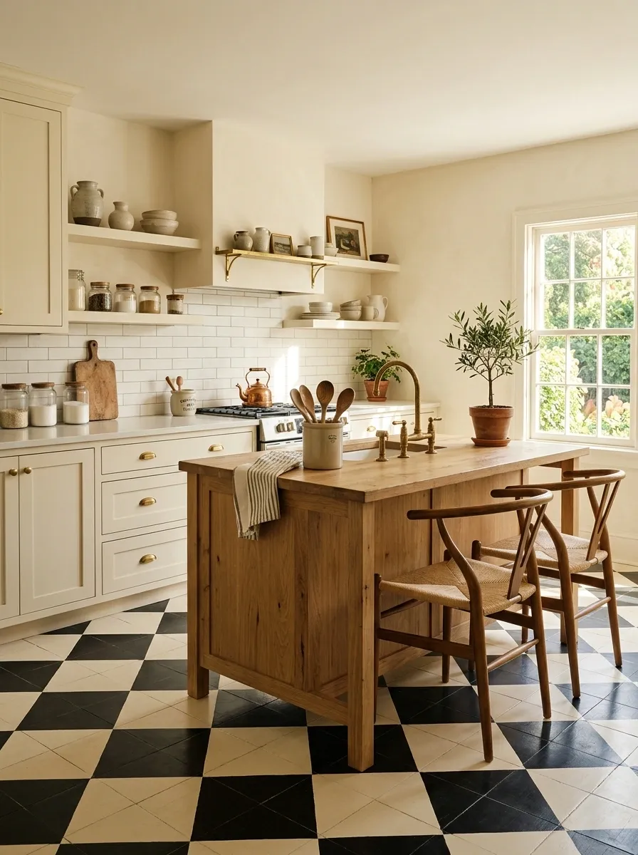 Vintage-Modern Kitchen With Checkerboard Floor Energy