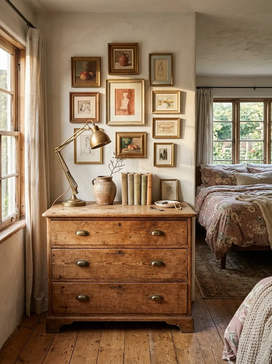 Vintage Pine Dresser With Collected Artwork