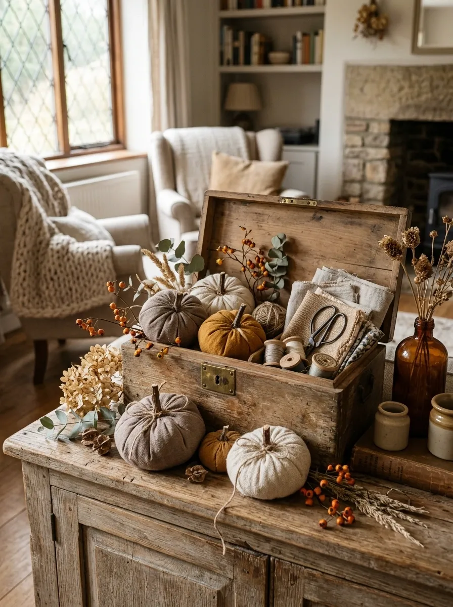 Vintage Sewing Basket Fall Arrangement