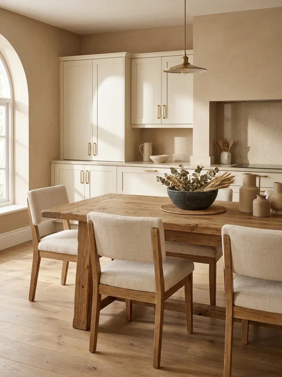 Warm Beige Kitchen With Textural Table Layers