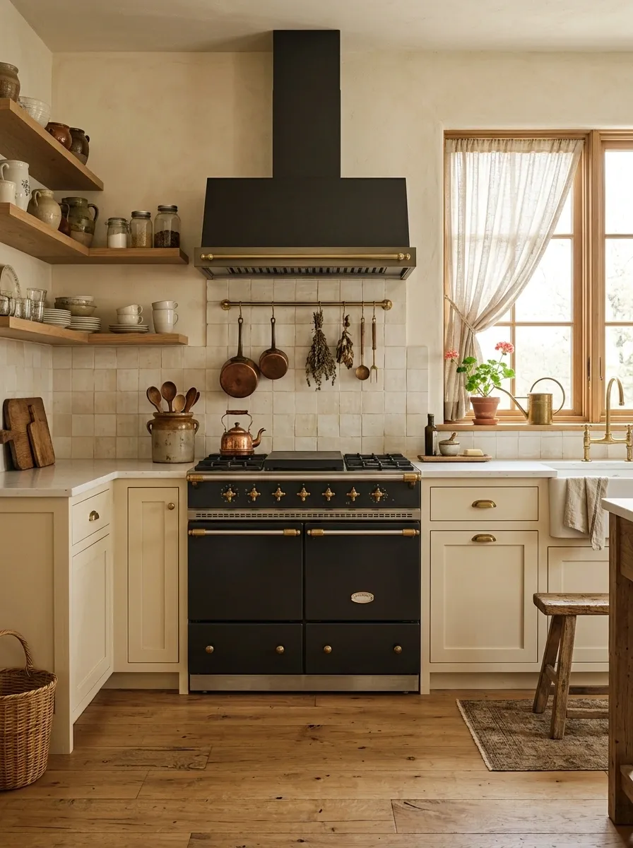 Warm Cream Kitchen With a Dark Vintage Range