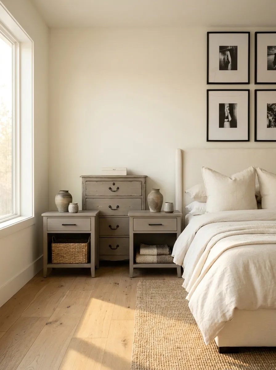 Warm Gray Furniture With Cream, Black, And Oak