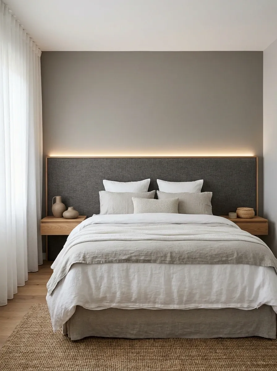 Warm Gray Wall With an Oversized Integrated Headboard