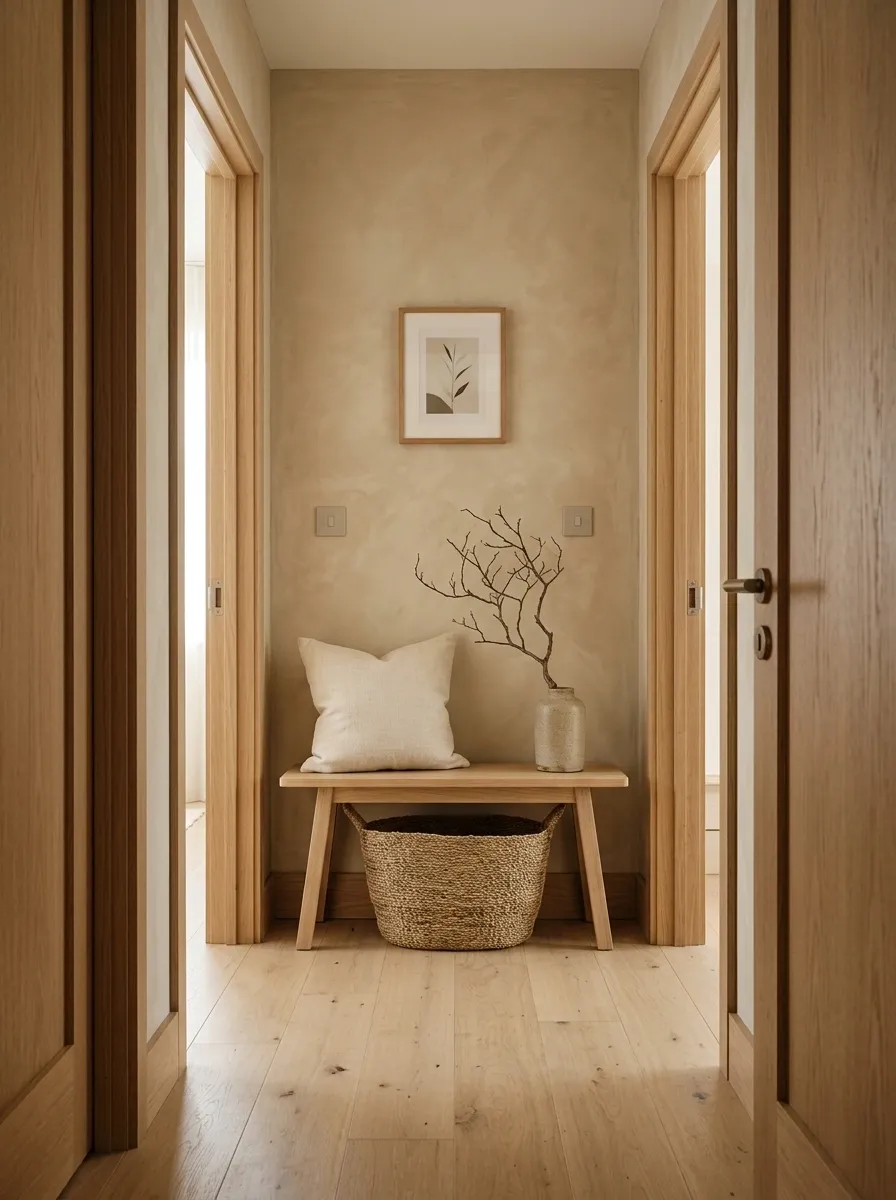 Warm Japandi Bench With a Textured Wall