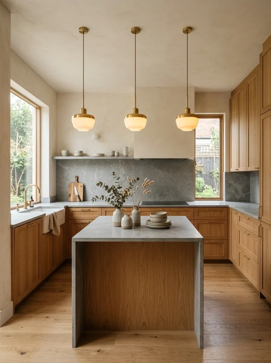 Warm Kitchen With Natural Oak Cabinets and Soft Cream Walls