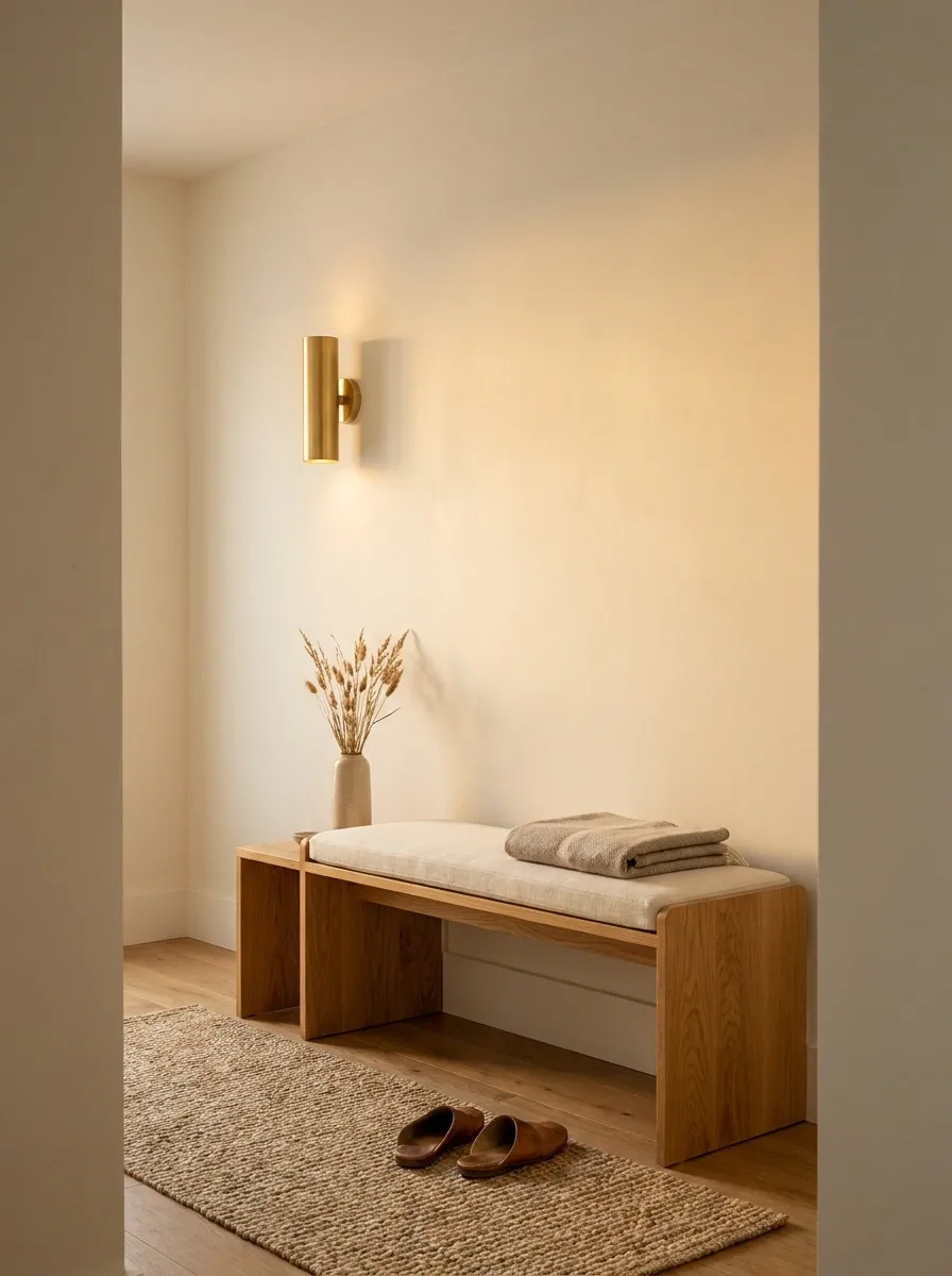 Warm Lighting Entryway With Layered Neutral Textures