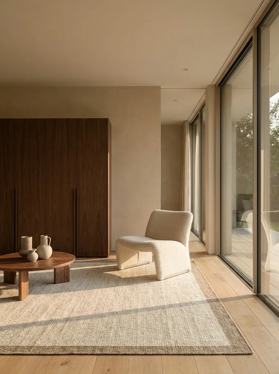 Warm Minimal Garden Room With Beige and Walnut