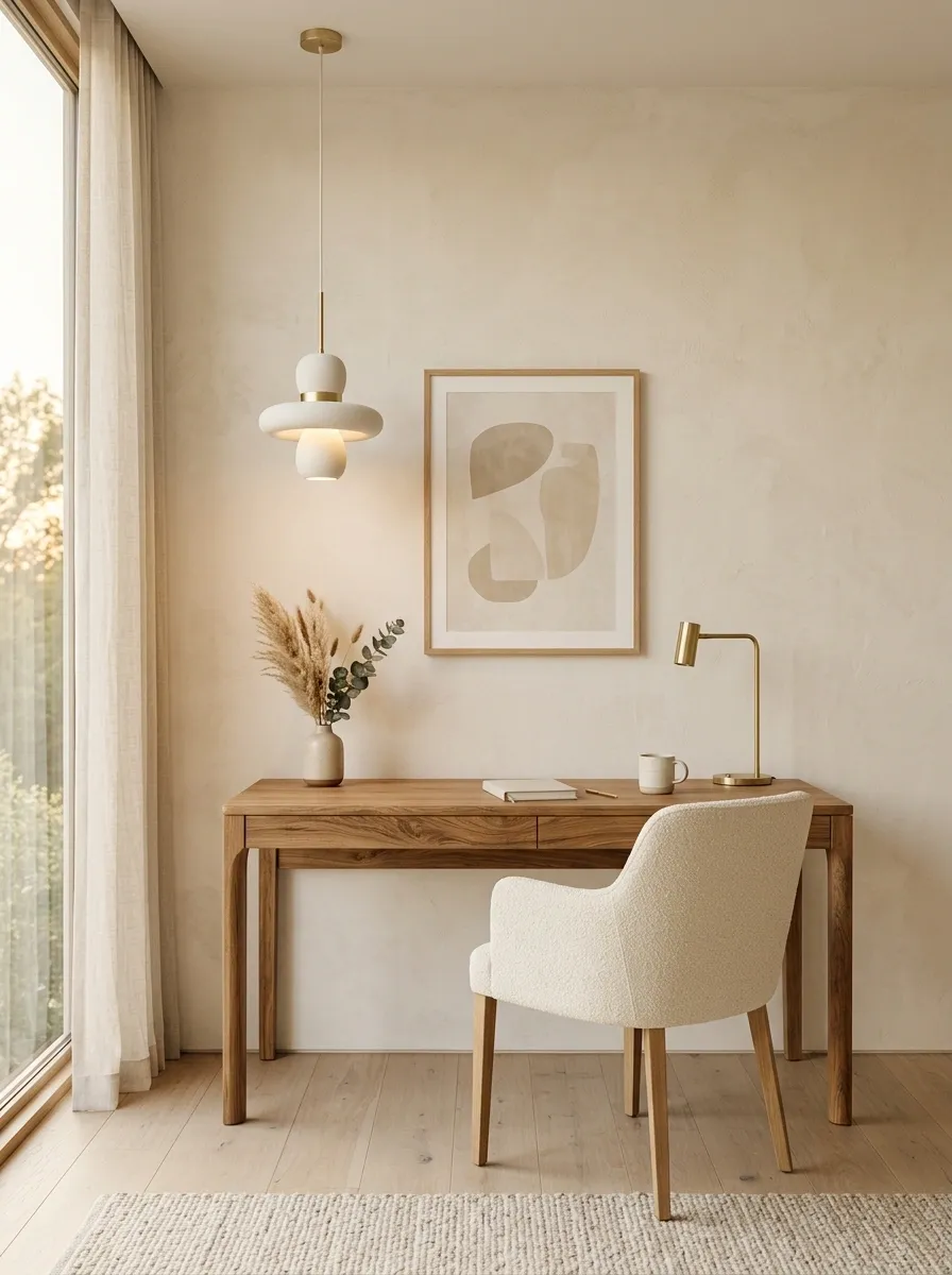 Warm Minimal Office With Textured Walls