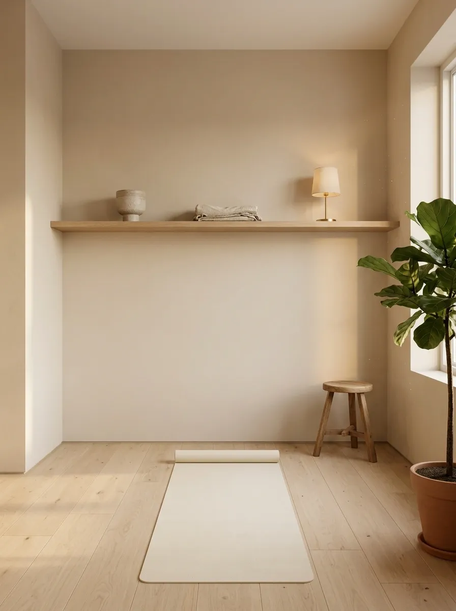 Warm Minimalist Corner With a Floating Shelf