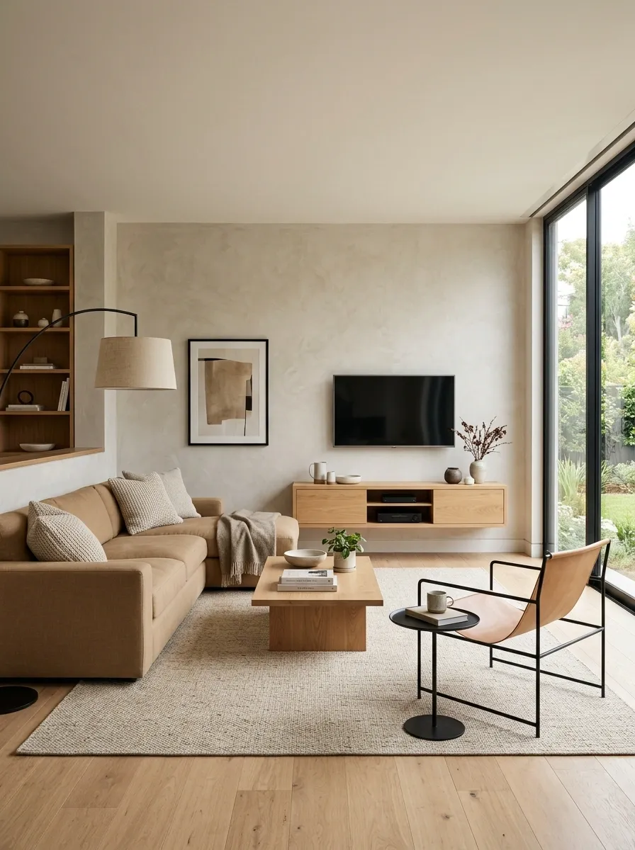 Warm Modern Sectional With a Floating Media Console