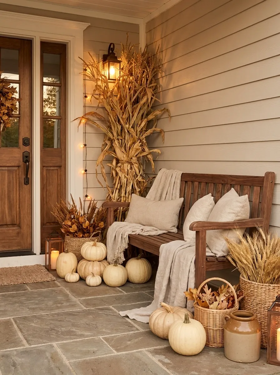 Warm Neutral Porch With Oatmeal, Walnut, and Golden Corn