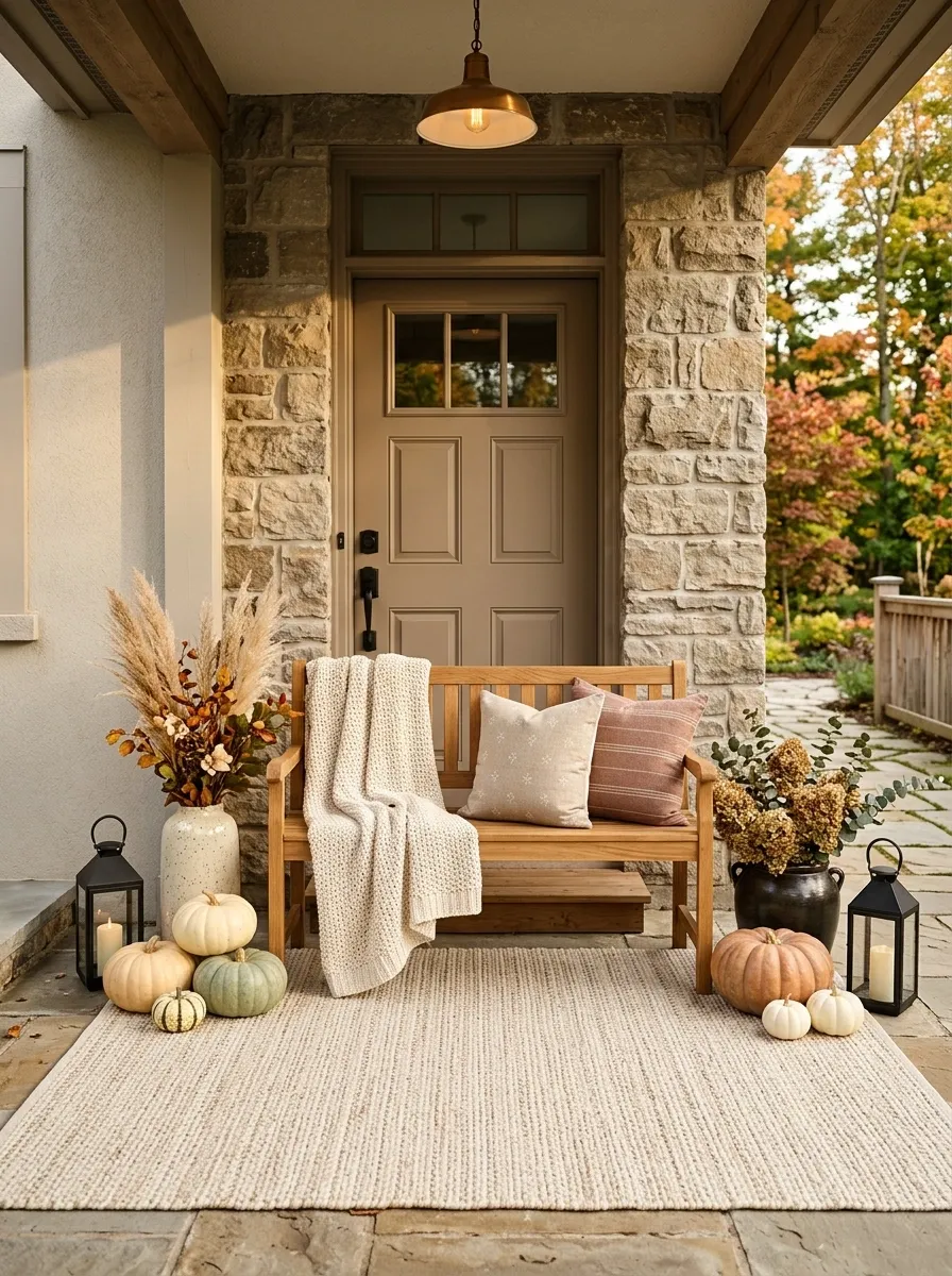 Warm Neutral Rug With a Layered Fall Porch