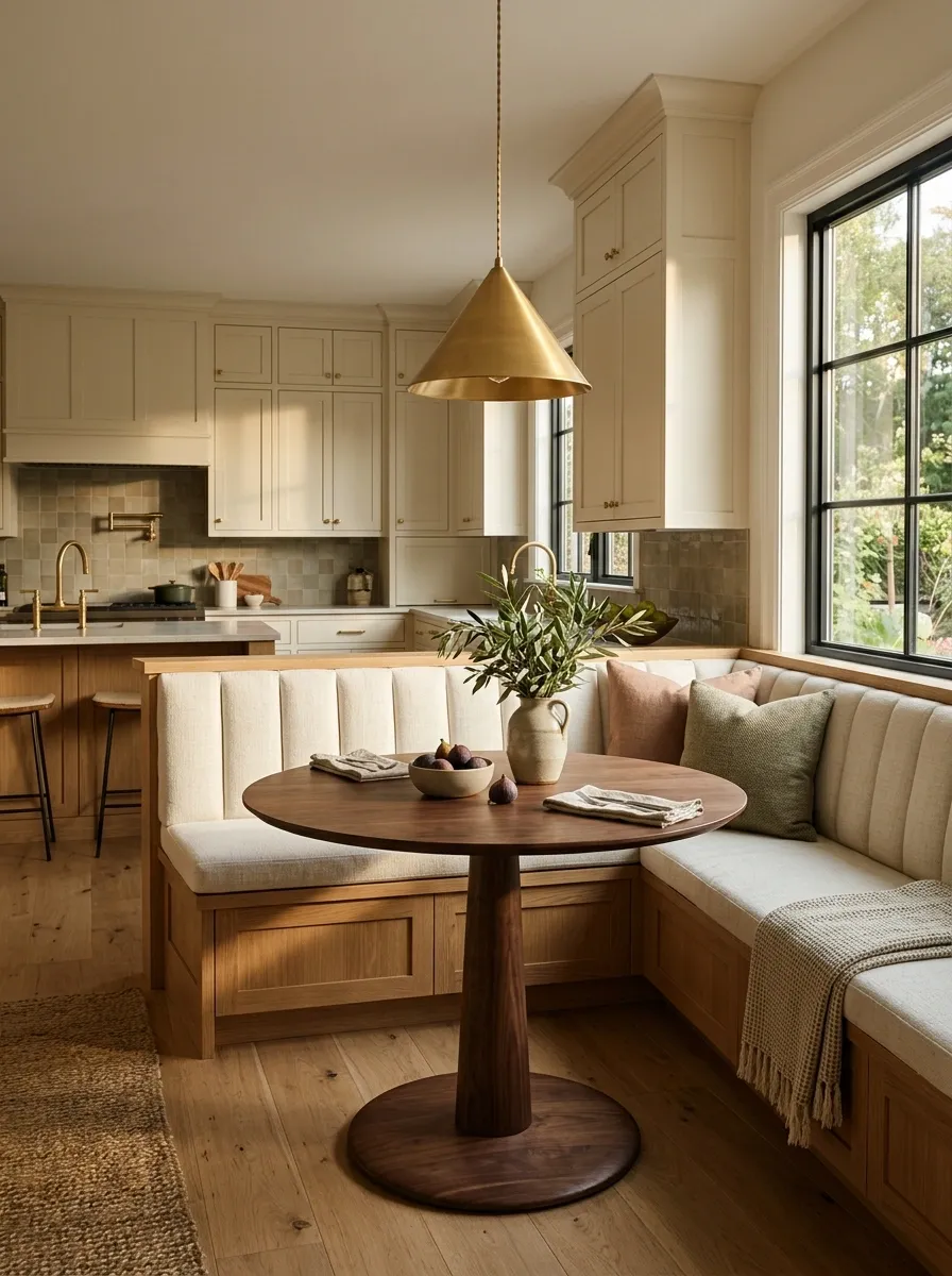 Warm Oak Breakfast Corner With a Built-In Bench
