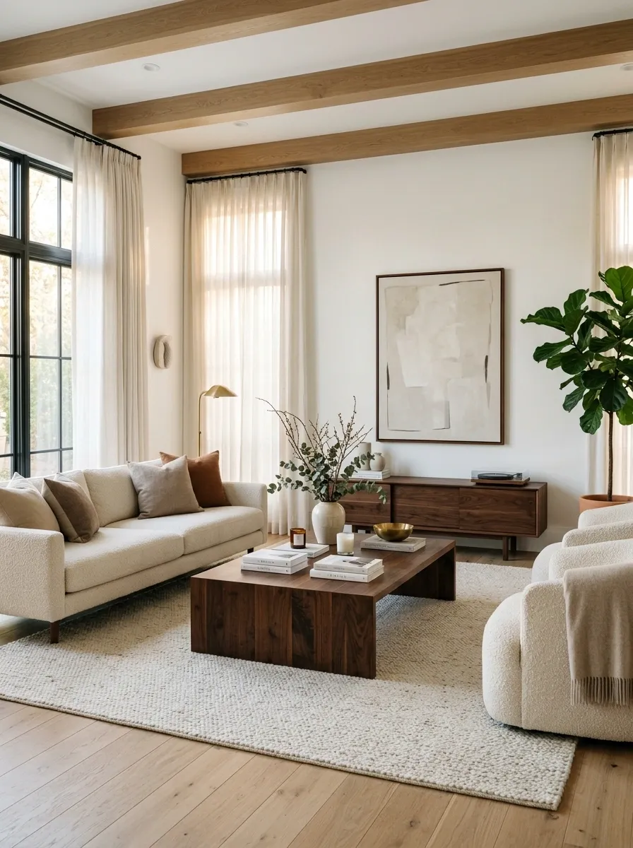 Warm Oak Living Room With Deep Walnut Furniture