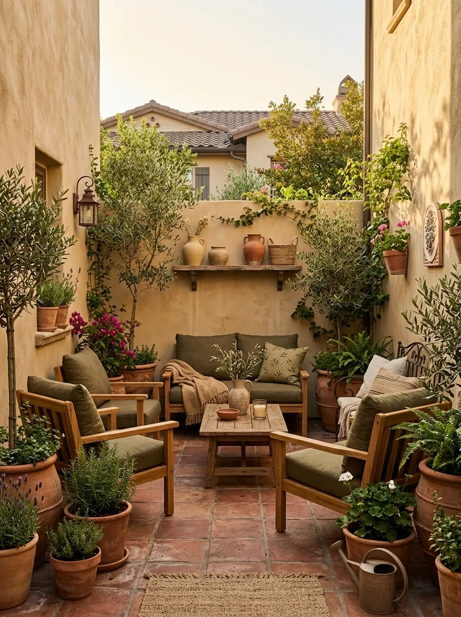 Warm Sand, Terracotta, and Olive Courtyard Patio