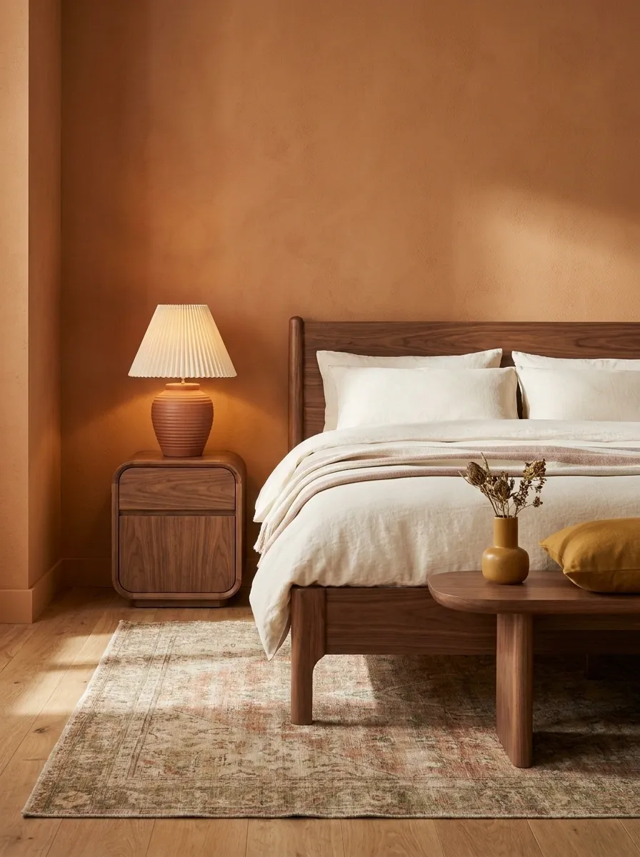 Warm Terracotta Bedroom With Cute Retro Styling