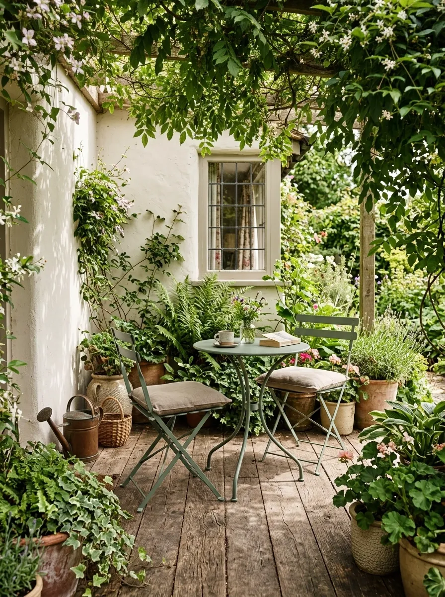 Warm White and Dusty Green Cottage Patio